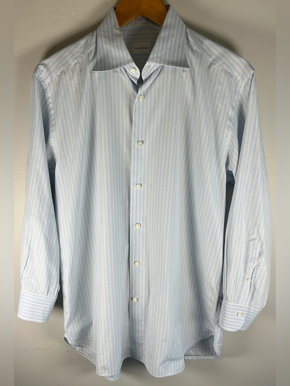 Ermenegildo Zegna Men’s Dress Shirt 41/16 Yellow Blue Button Up Long Sleeve NWOT